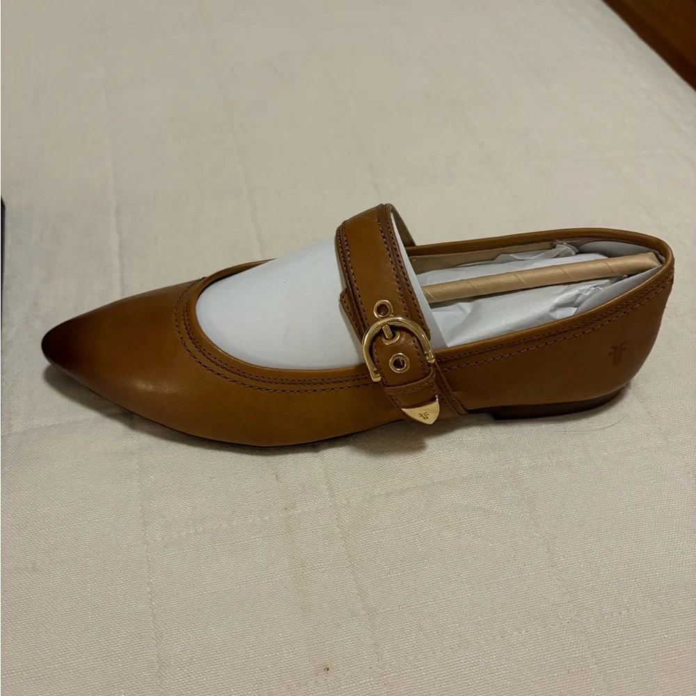 Frye Brown Leather Mary Jane Pointed-Toe Flats - Picture 2 of 3